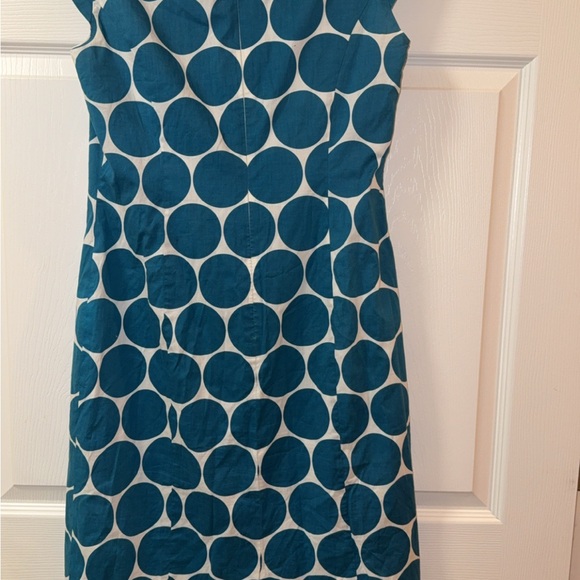 J Peterman RETRO Polka Dot Pencil Dress Women's Size 4 Lined Teal/White Preppy - Picture 4 of 9